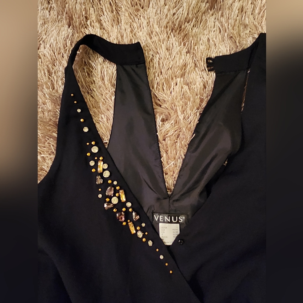 VENUS Black Jumpsuit with Gold Embellishments